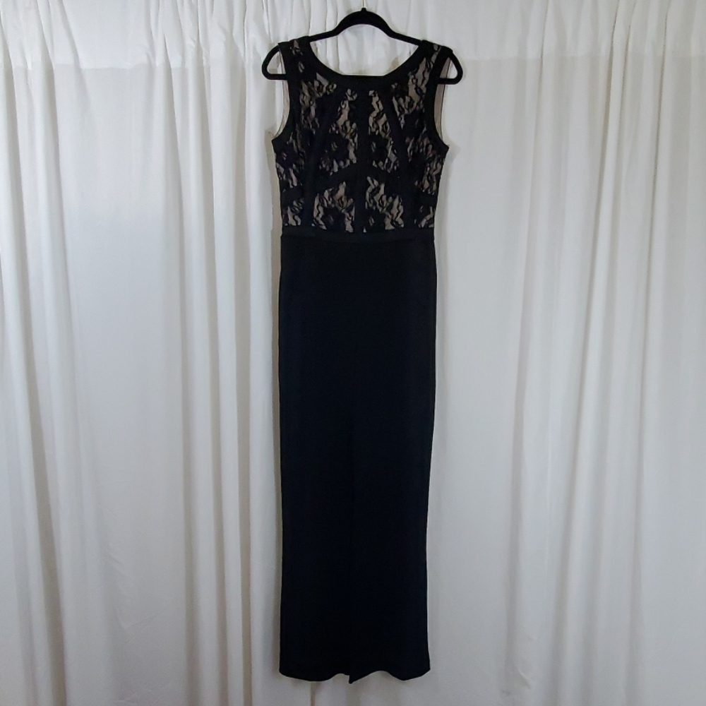 Beige by eci Black Sleeveless Lace Jumpsuit